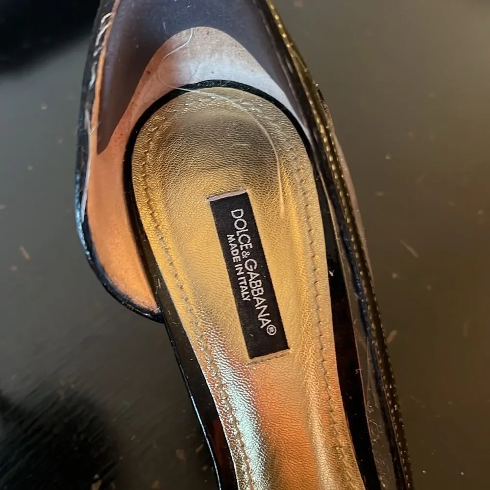90s Dolce & Gabbana Black Patent Leather & Clear Cutout Heels